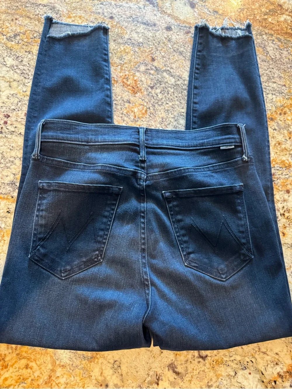 MOTHER Stunner Zip Ankle Step Fray Jeans - dark blue
